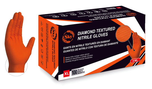 Guantes de nitrilo con textura de diamante naranja (8MIL)